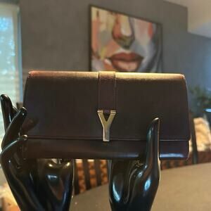 YSL Yves Saint Laurent Burgundy Long Snap closure Folding Wallet